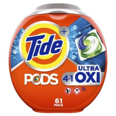 Tide PODS Ultra Oxi Laundry Detergent Soap Pacs, 61 Count, 4 in 1 Laundry Pods with Built-In-Pretreaters and Stain Remover