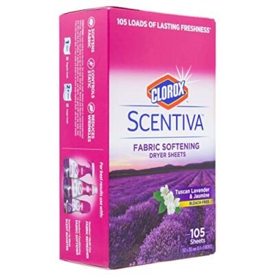 Clorox Scentiva Fabric Softening Dryer Sheets | Fabric Sheets in Tuscan Lavender & Jasmine Scent | Laundry Dryer Sheets for Fresh & Clean Clothes| 105 Count