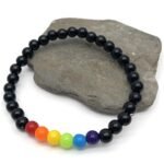 Rainbow and Black Bracelet – 6mm Acrylic Beads – LGBT Pride LGBTQ Gay Lesbian Bi Trans Queer – 7 inches