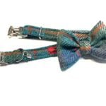 Harris Tweed Dog Collar with detachable Bow Tie – Thistle Green