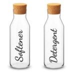 GPG Glass & Cork Storage Jars | 2Pcs Set Kitchen Storage Glass Bottles with Cork Stopper | 1L Softener Detergent (Set B, Font D)