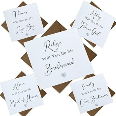 Personalised Will You Be My Bridesmaid, Maid of Honour, Flower Girl, Page Boy Cards Heart Embellishment