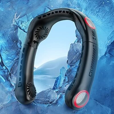 MA3TY Neck Fan, Portable Bladeless Hanging Neck Fans,5000mAh 4 Turbo,Headphone Design,360° Cooling Foldable Personal Fans,Rechargeable Hand-free Fan,Wearable Fan for Outdoor Sports Travel- Black