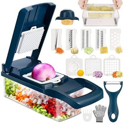 KMASHI 14 in 1 Vegetable Chopper, Multifunctional Mandoline Slicer Dicer Household Kitchen Manual Julienne Grater Cutter for Onion, Garlic, Carrot, Potato...(Include 1pcs Anti Cutting Glove)
